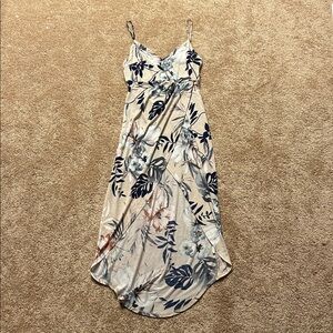 Fashion Nova Floral Slip Midi Dress in Beige with Blue Print